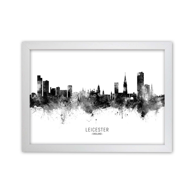 Leicester England Skyline Black White City Name  by Michael Tompsett White Grain