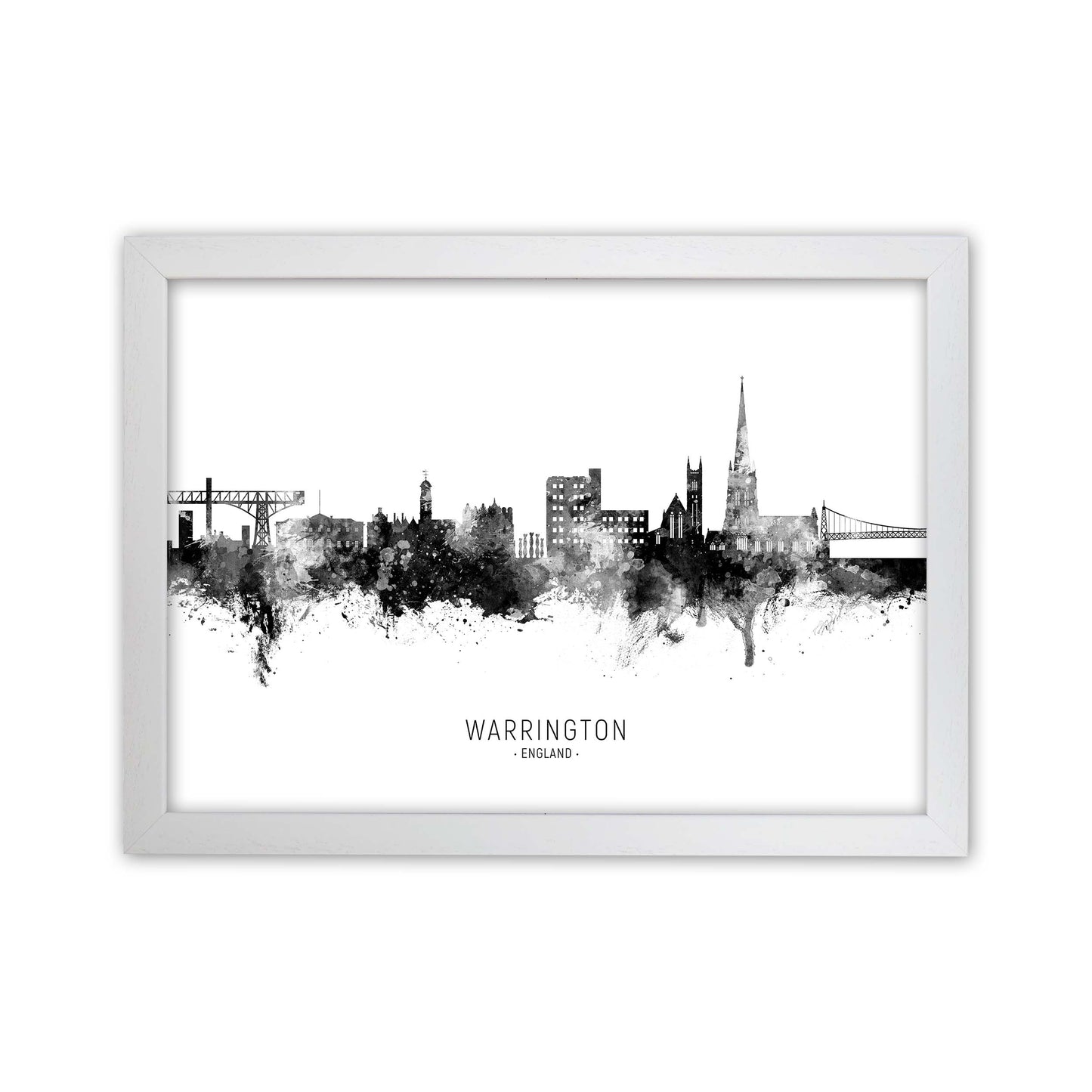 Warrington England Skyline Black White City Name  by Michael Tompsett White Grain