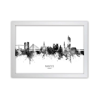 Nantes France Skyline Black White City Name  by Michael Tompsett White Grain