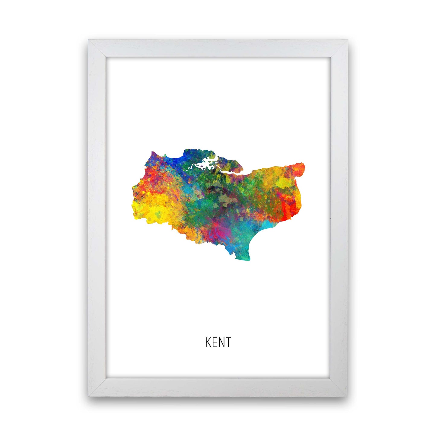 Kent Watercolour Map Art Print by Michael Tompsett White Grain