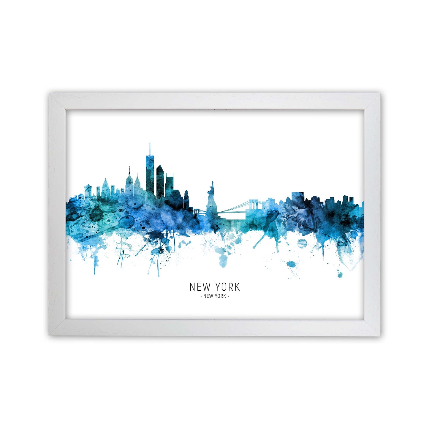 New York New York Skyline Blue City Name  by Michael Tompsett White Grain
