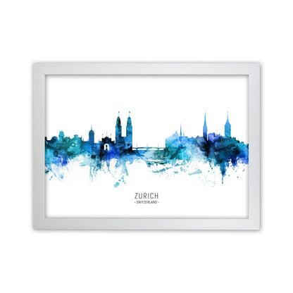 Zurich Switzerland Skyline Blue City Name  by Michael Tompsett White Grain