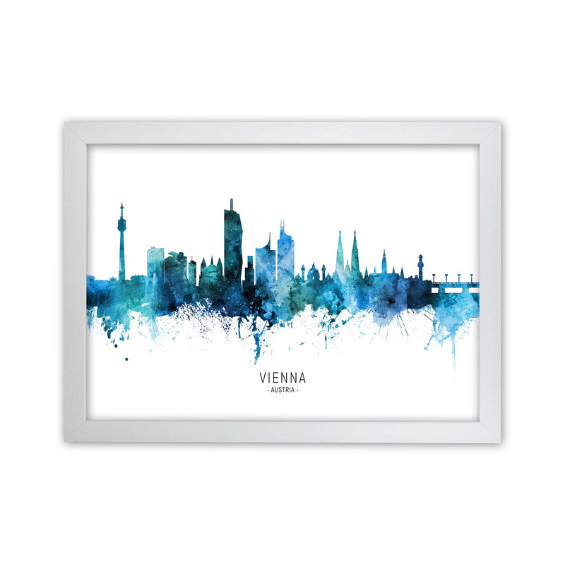 Vienna Austria Skyline Blue City Name  by Michael Tompsett White Grain