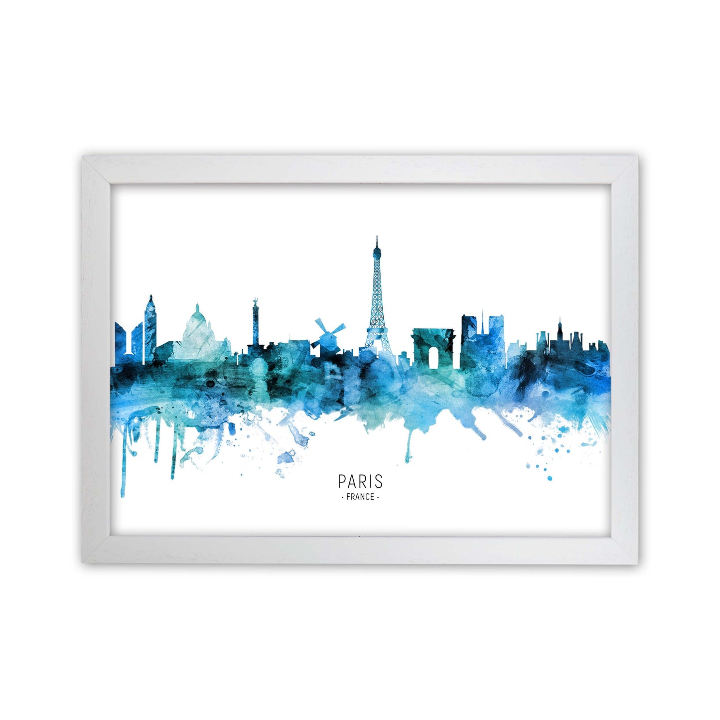 Paris France Skyline Blue City Name Print by Michael Tompsett White Grain