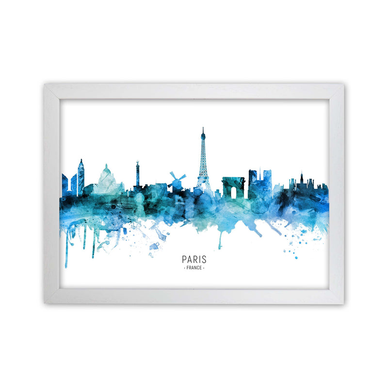 Paris France Skyline Blue City Name Print by Michael Tompsett White Grain