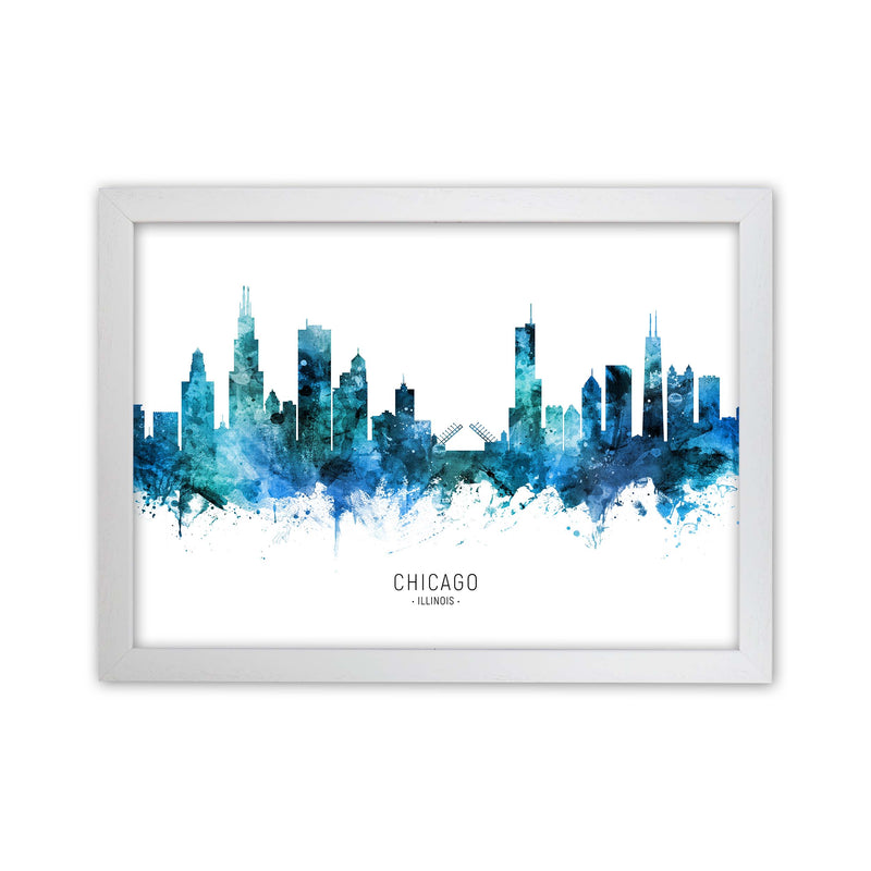 Chicago Illinois Skyline Blue City Name  by Michael Tompsett White Grain