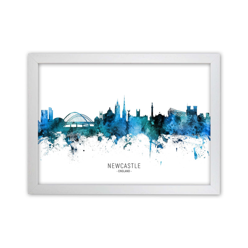 Newcastle England Skyline Blue City Name  by Michael Tompsett White Grain