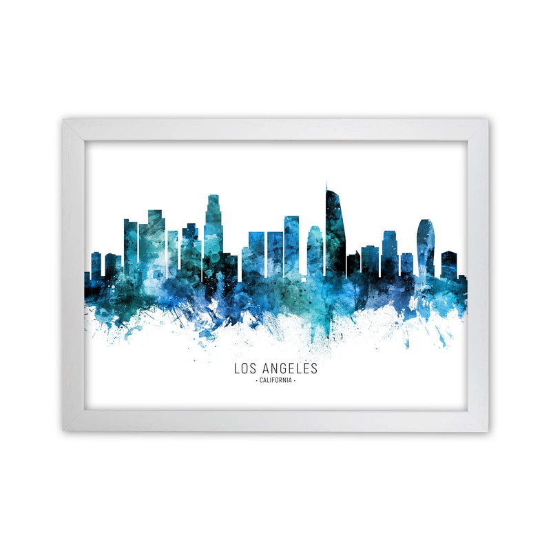 Los Angeles California Skyline Blue City Name  by Michael Tompsett White Grain