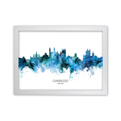 Cambridge England Skyline Blue City Name  by Michael Tompsett White Grain