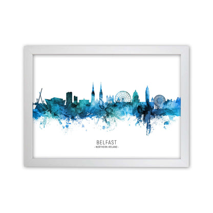 Belfast Northern Ireland Skyline Blue City Name  by Michael Tompsett White Grain