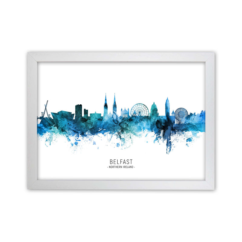 Belfast Northern Ireland Skyline Blue City Name  by Michael Tompsett White Grain