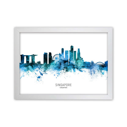 Singapore Singapore Skyline Blue City Name  by Michael Tompsett White Grain
