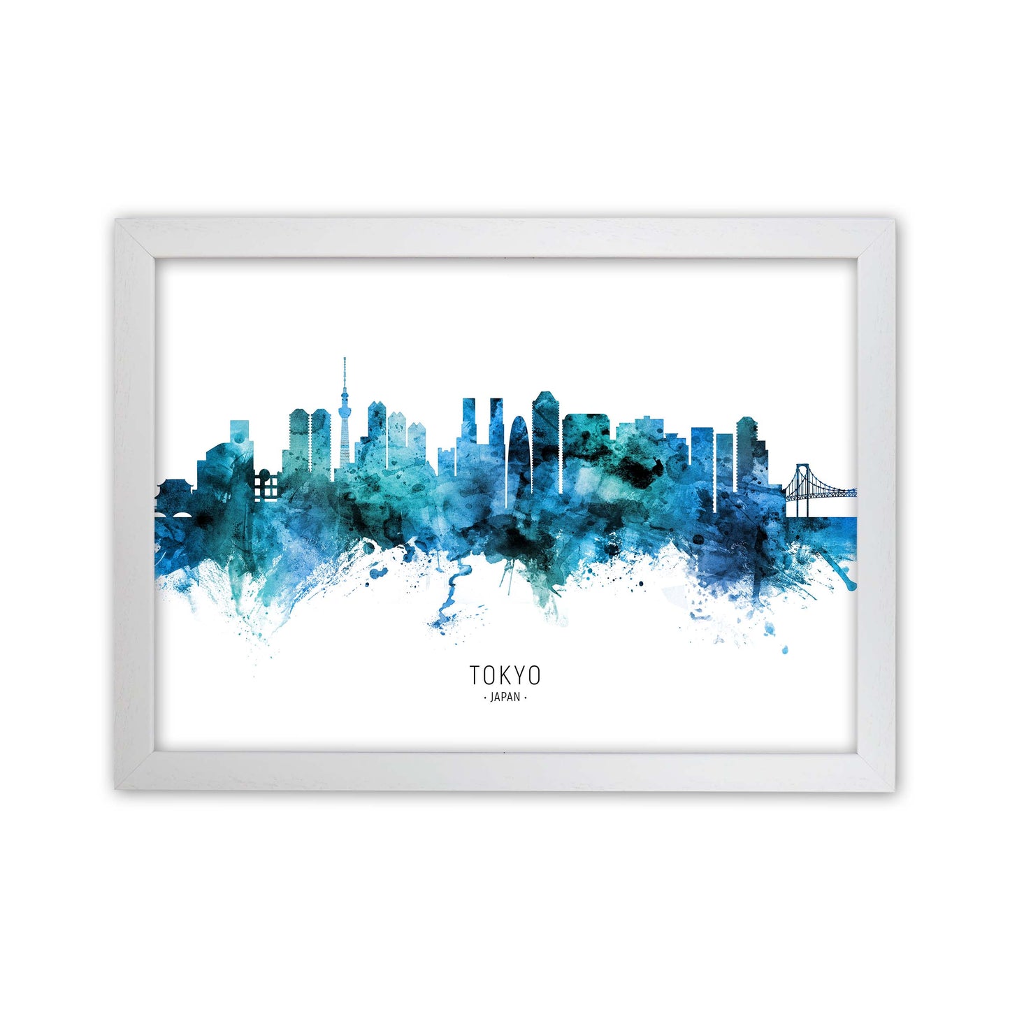 Tokyo Japan Skyline Blue City Name Print by Michael Tompsett White Grain