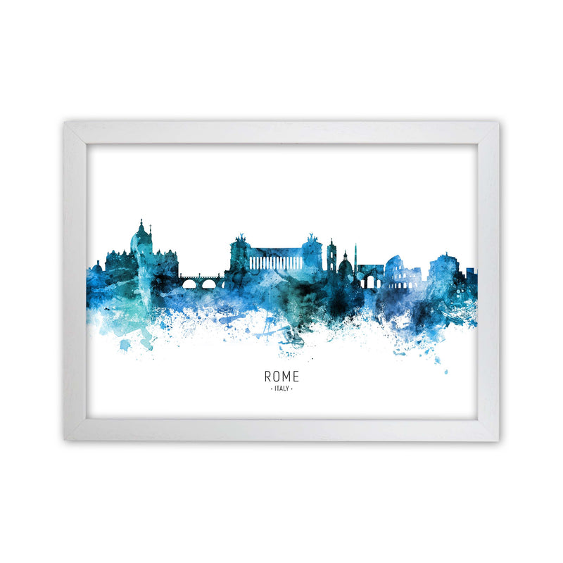 Rome Italy Skyline Blue City Name Print by Michael Tompsett White Grain