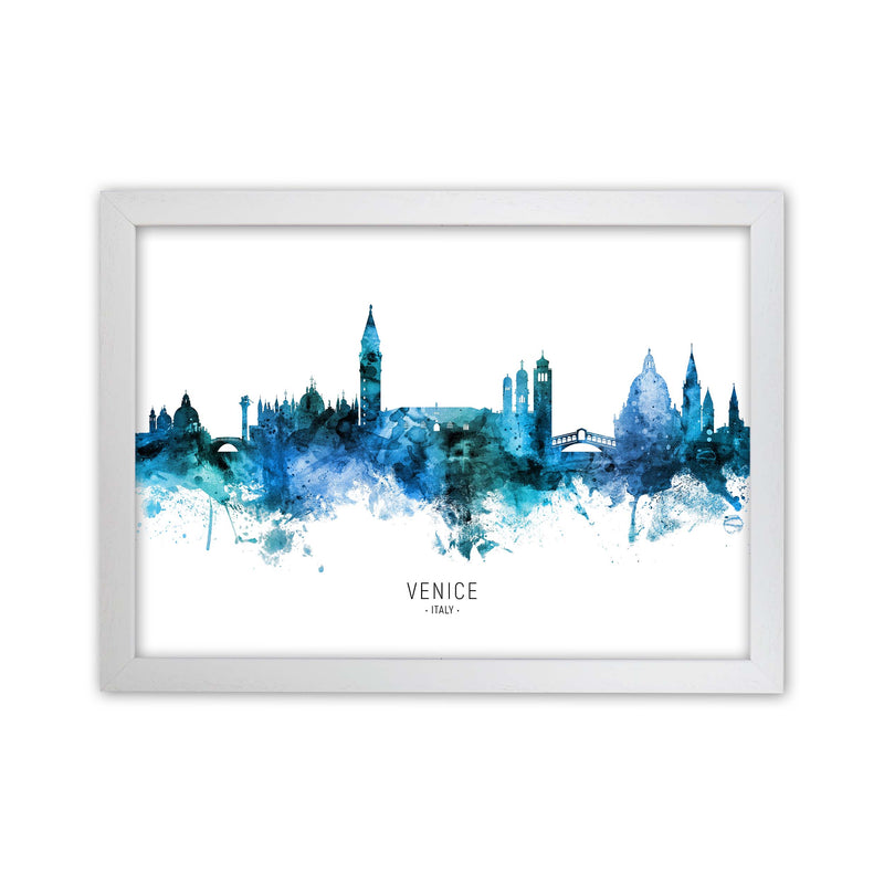 Venice Italy Skyline Blue City Name Print by Michael Tompsett White Grain