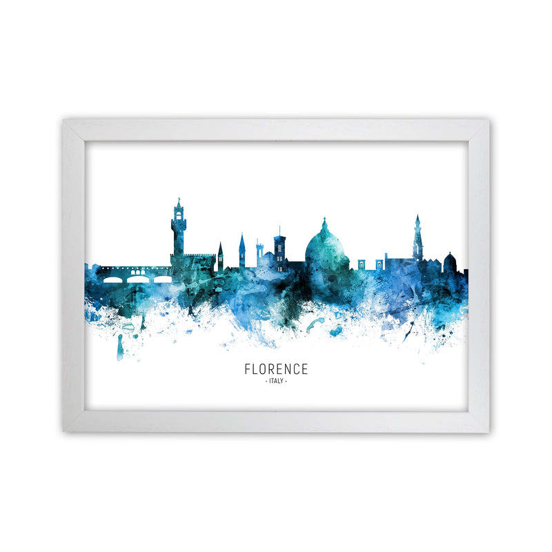 Florence Italy Skyline Blue City Name  by Michael Tompsett White Grain