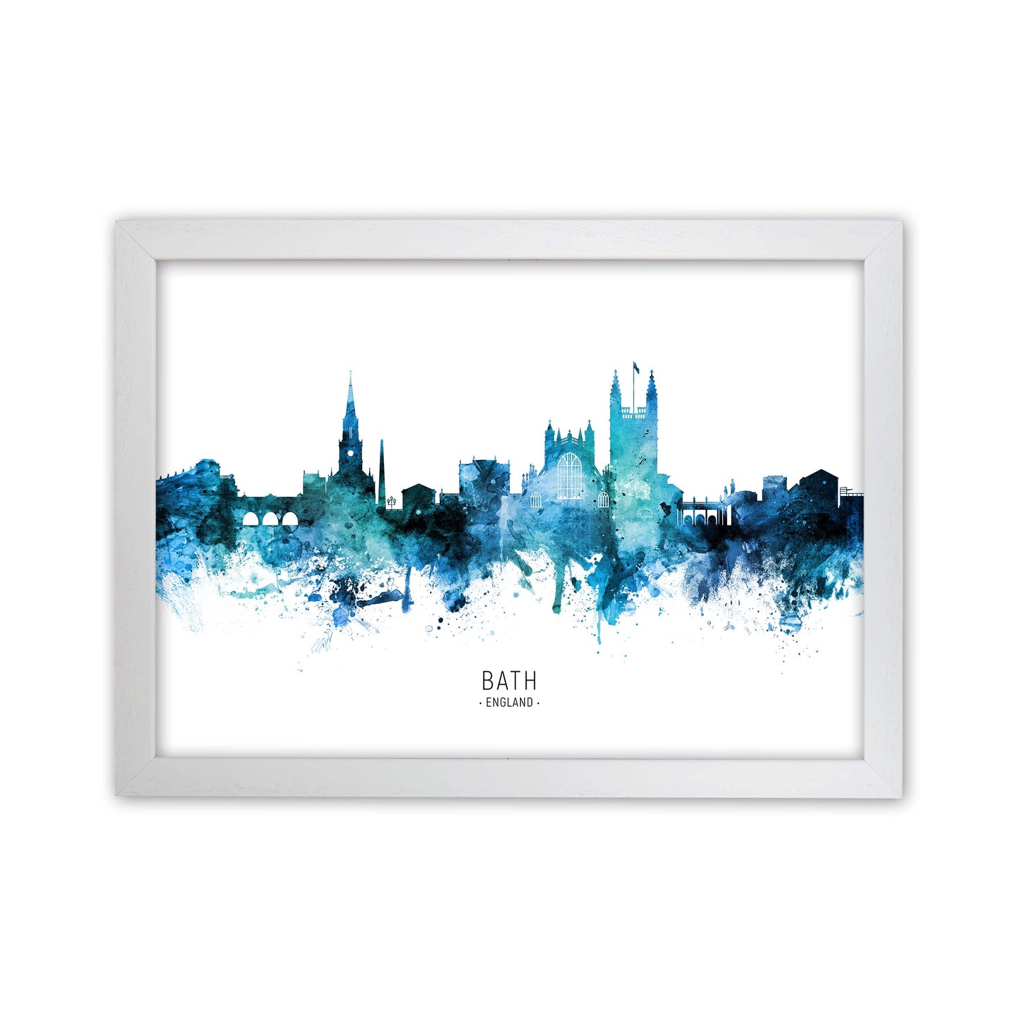 Bath England Skyline Blue City Name Print by Michael Tompsett White Grain