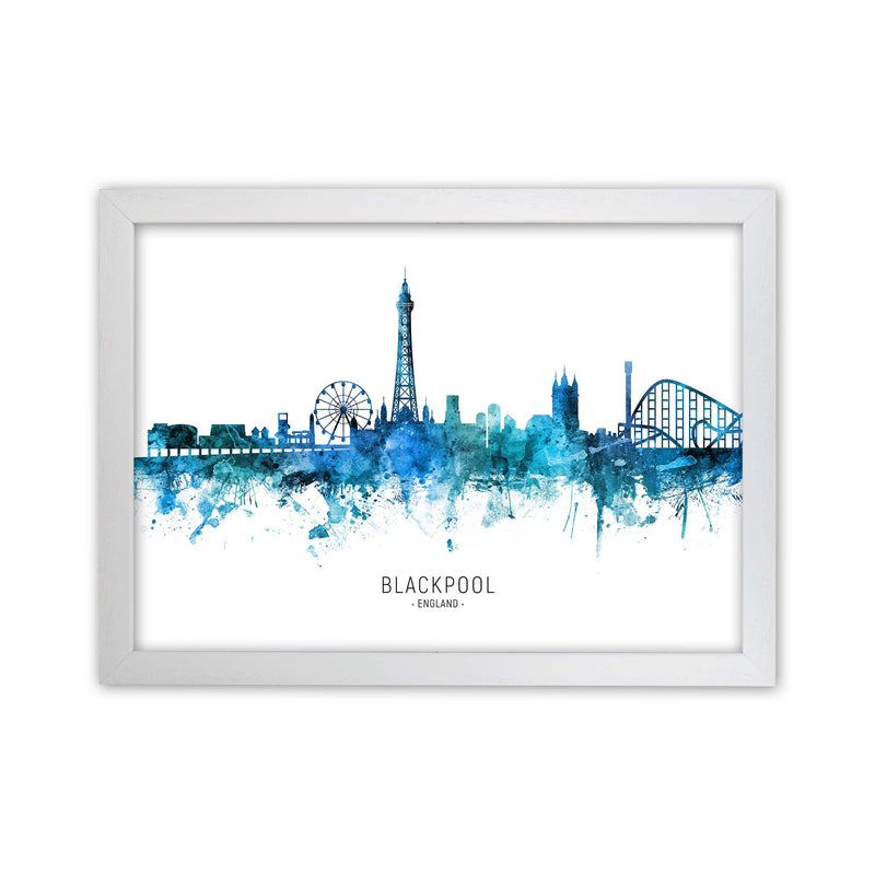 Blackpool England Skyline Blue City Name  by Michael Tompsett White Grain
