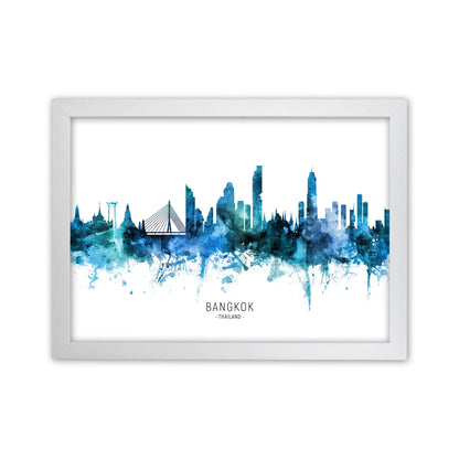 Bangkok Thailand Skyline Blue City Name  by Michael Tompsett White Grain