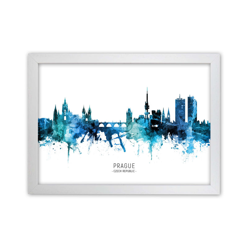 Prague Czech Republic Skyline Blue City Name  by Michael Tompsett White Grain