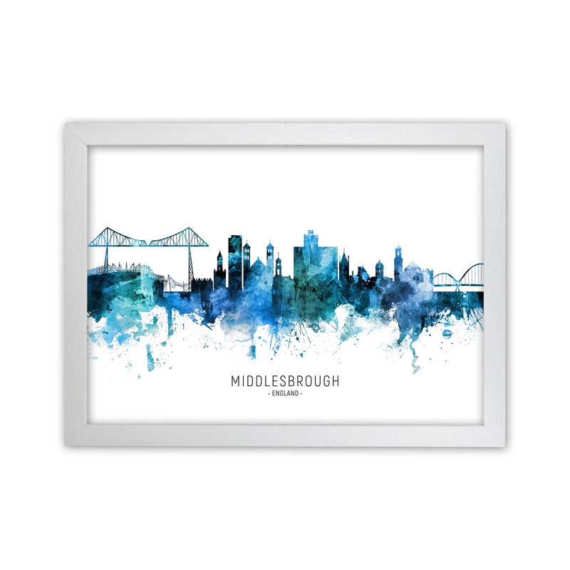 Middlesbrough England Skyline Blue City Name  by Michael Tompsett White Grain