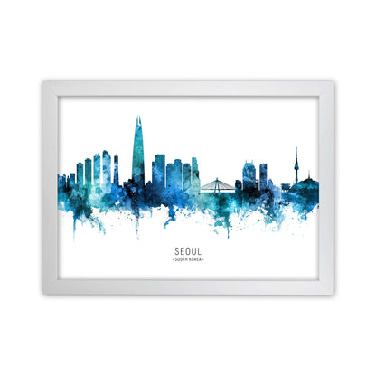 Seoul South Korea Skyline Blue City Name  by Michael Tompsett White Grain