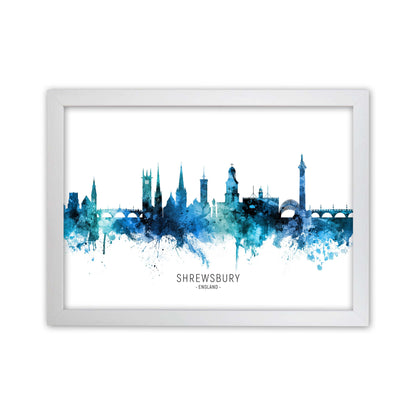 Shrewsbury England Skyline Blue City Name  by Michael Tompsett White Grain