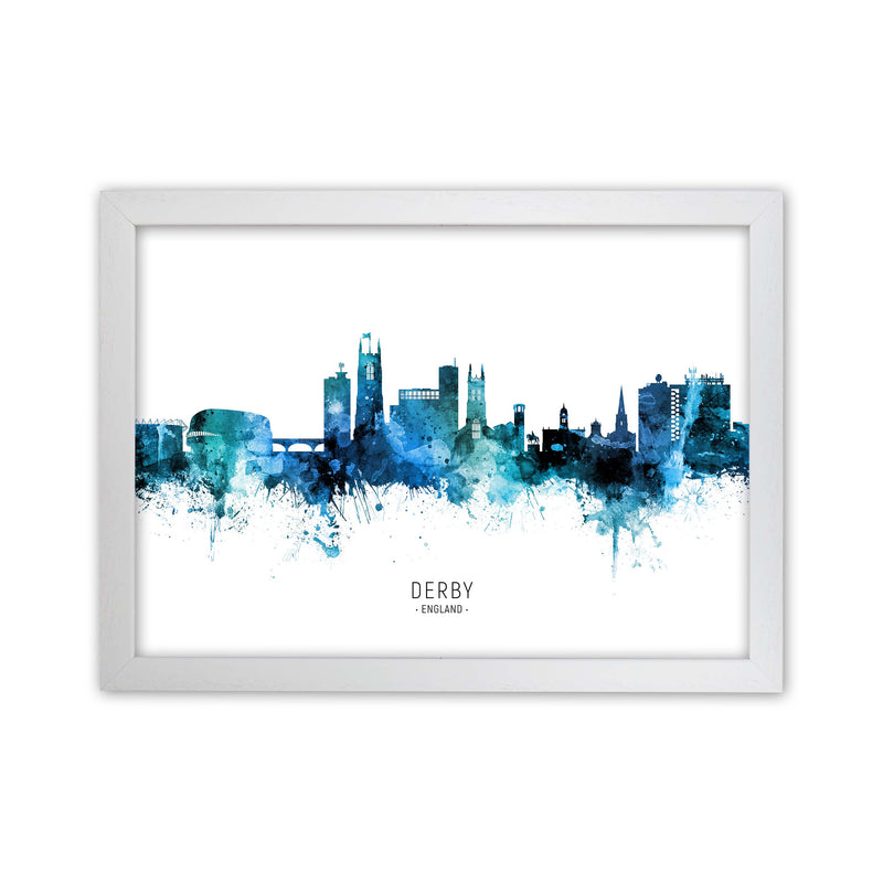Derby England Skyline Blue City Name  by Michael Tompsett White Grain