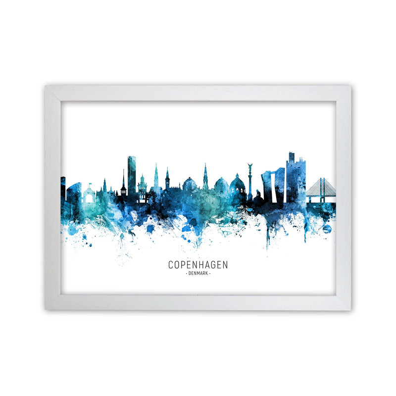 Copenhagen Denmark Skyline Blue City Name  by Michael Tompsett White Grain