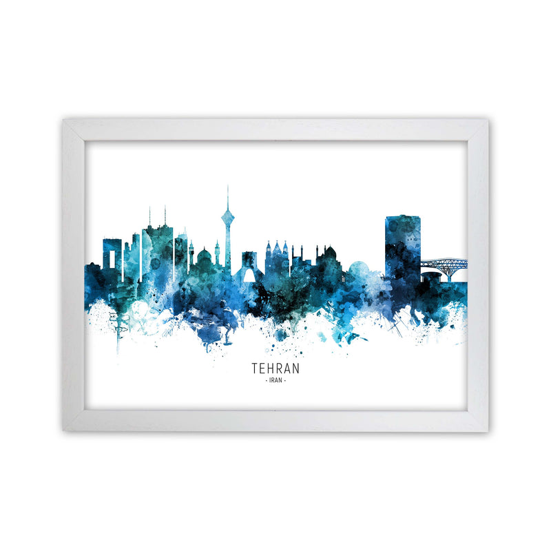 Tehran Iran Skyline Blue City Name Print by Michael Tompsett White Grain