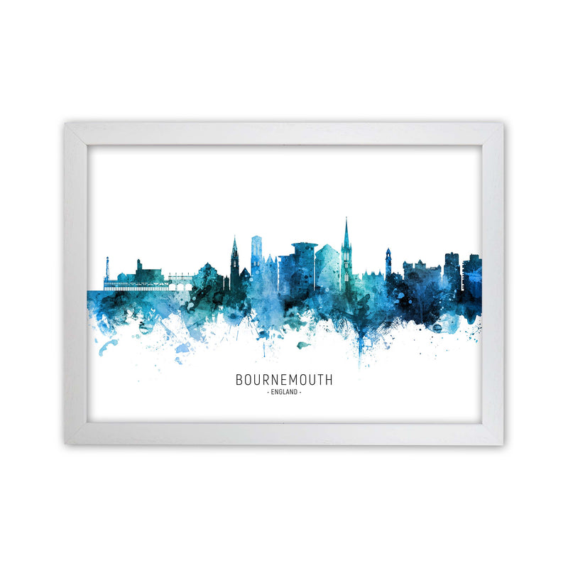 Bournemouth England Skyline Blue City Name  by Michael Tompsett White Grain