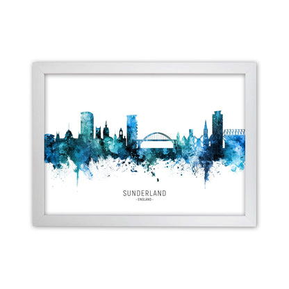 Sunderland England Skyline Blue City Name  by Michael Tompsett White Grain