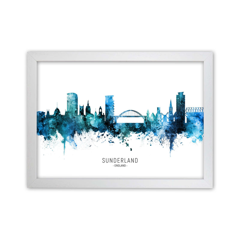 Sunderland England Skyline Blue City Name  by Michael Tompsett White Grain