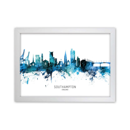 Southampton England Skyline Blue City Name  by Michael Tompsett White Grain