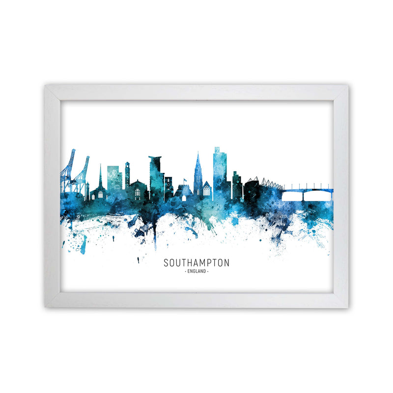 Southampton England Skyline Blue City Name  by Michael Tompsett White Grain