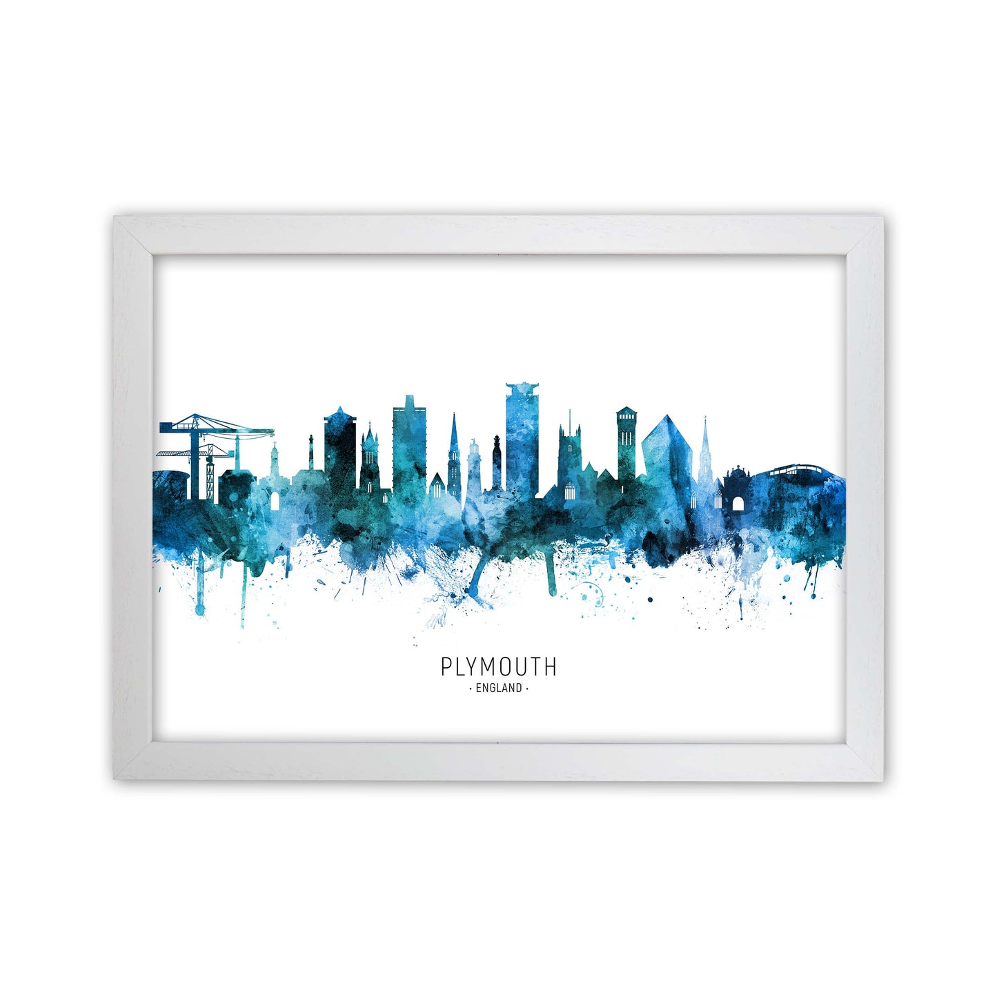 Plymouth England Skyline Blue City Name  by Michael Tompsett White Grain