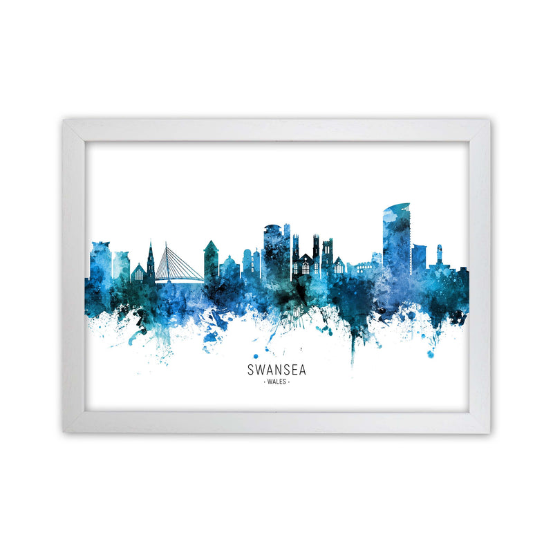 Swansea Wales Skyline Blue City Name  by Michael Tompsett White Grain