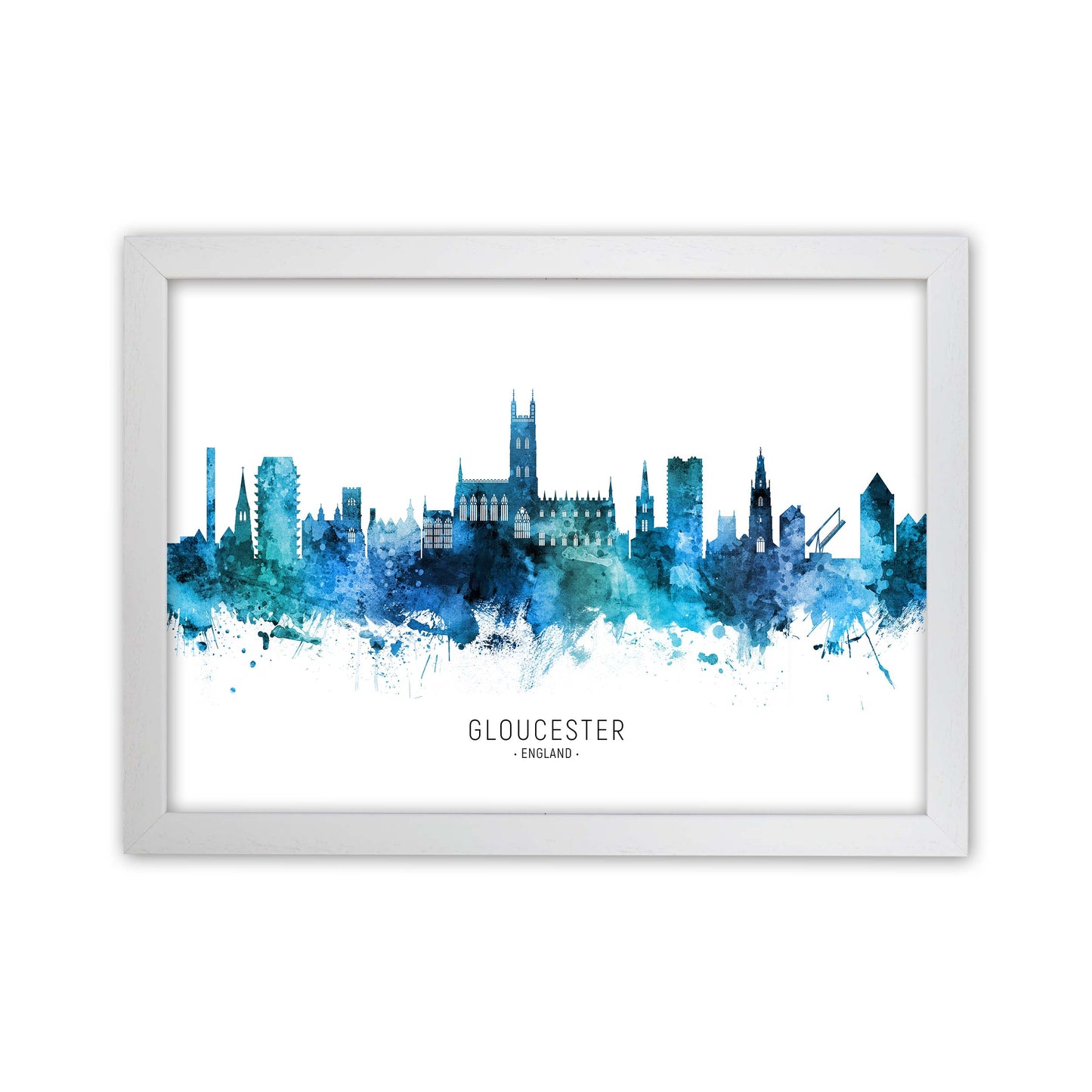 Gloucester England Skyline Blue City Name  by Michael Tompsett White Grain