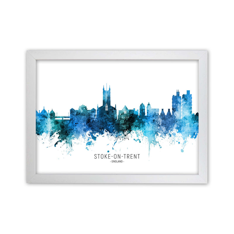 Stoke-On-Trent England Skyline Blue City Name  by Michael Tompsett White Grain