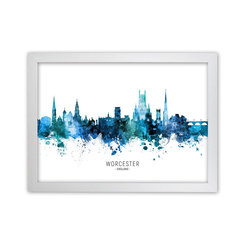 Worcester England Skyline Blue City Name  by Michael Tompsett White Grain