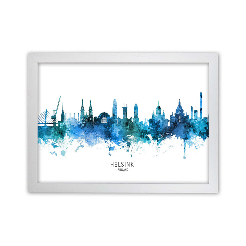 Helsinki Finland Skyline Blue City Name  by Michael Tompsett White Grain