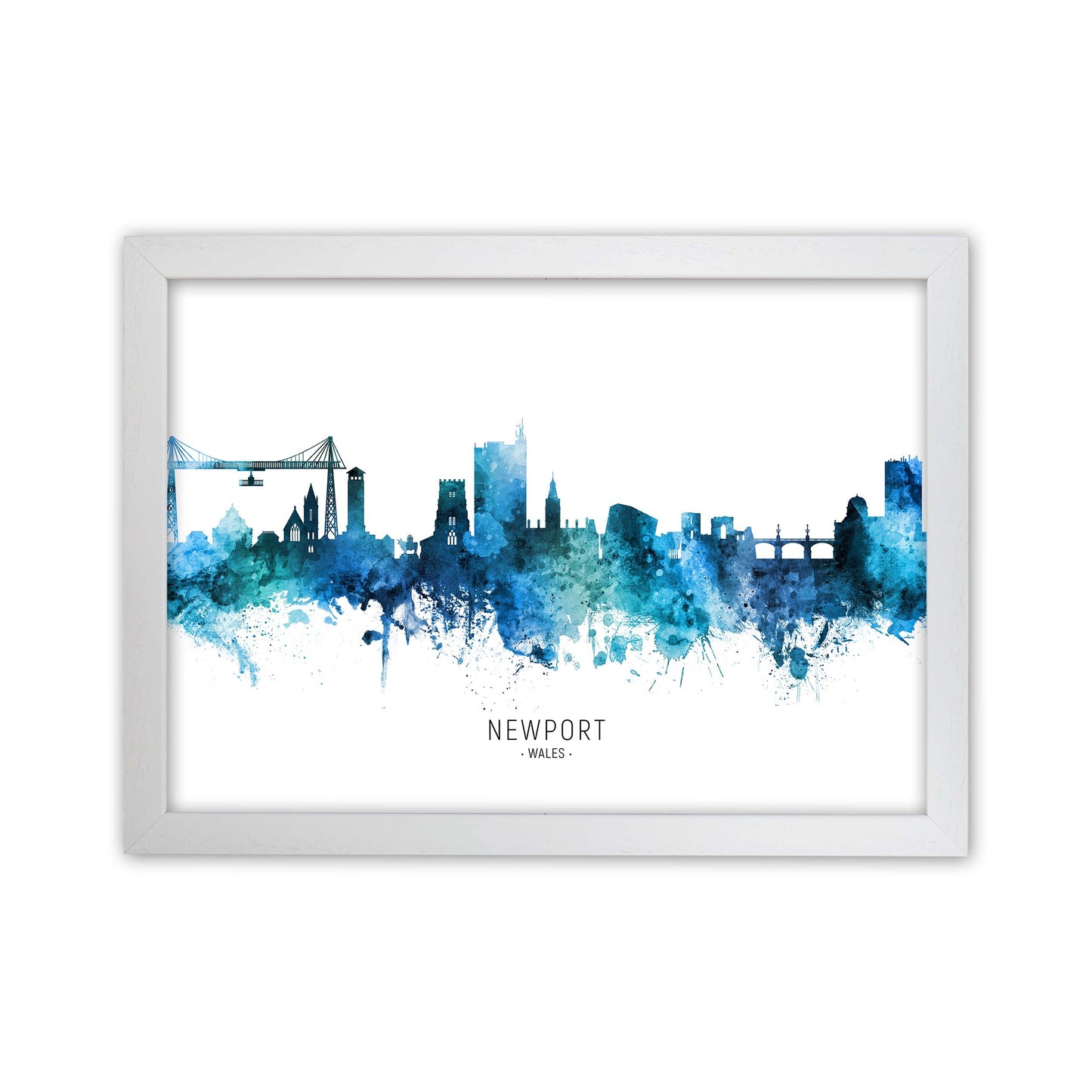 Newport Wales Skyline Blue City Name  by Michael Tompsett White Grain