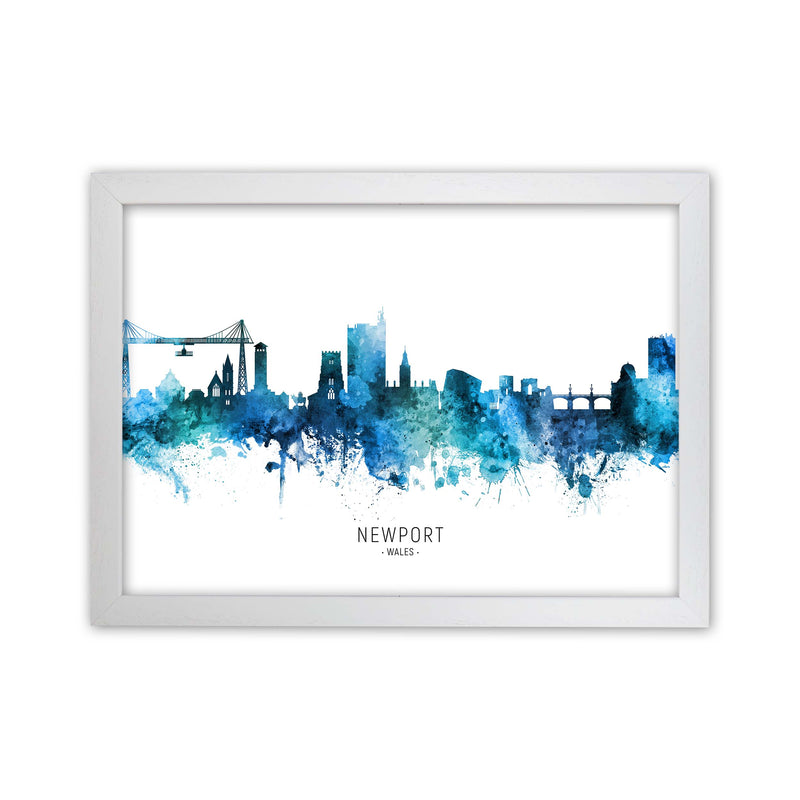 Newport Wales Skyline Blue City Name  by Michael Tompsett White Grain