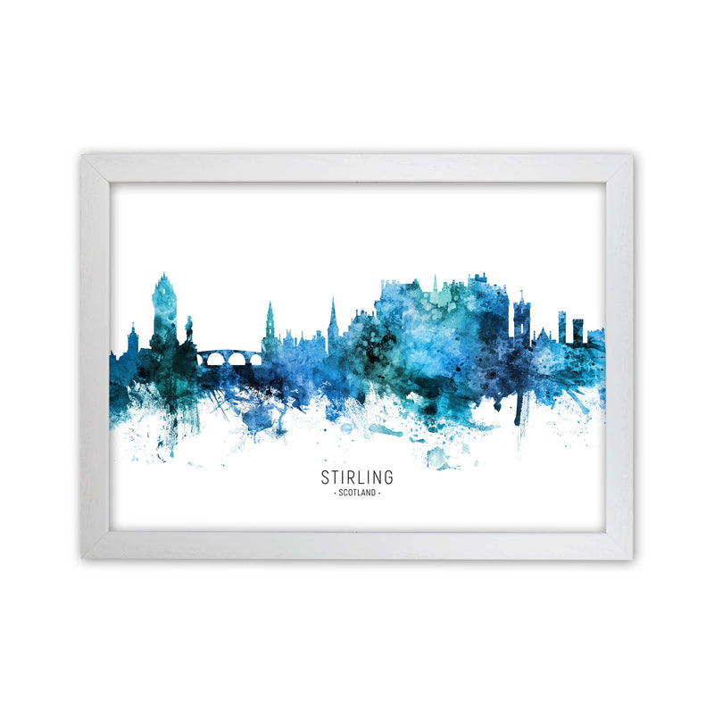 Stirling Scotland Skyline Blue City Name  by Michael Tompsett White Grain