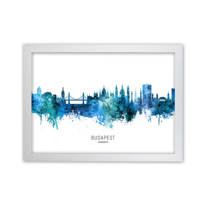 Budapest Hungary Skyline Blue City Name  by Michael Tompsett White Grain