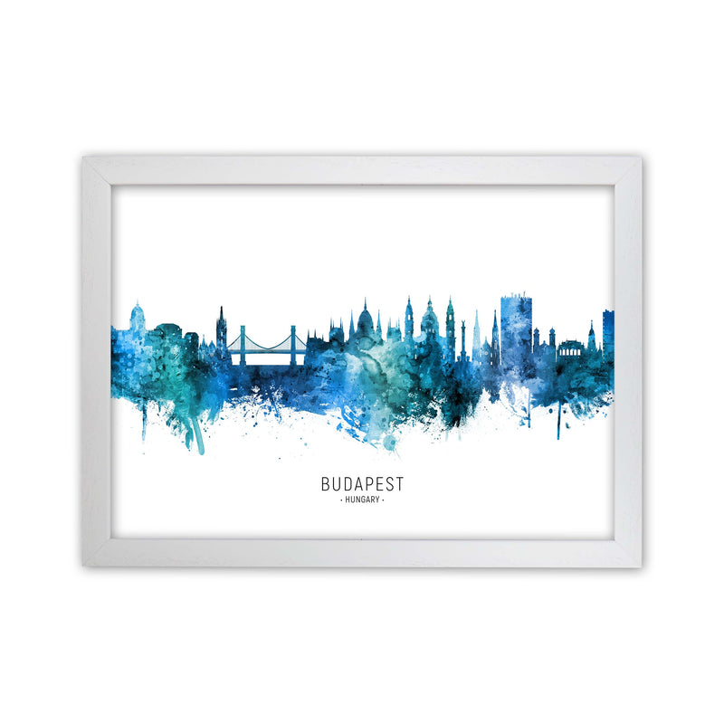 Budapest Hungary Skyline Blue City Name  by Michael Tompsett White Grain