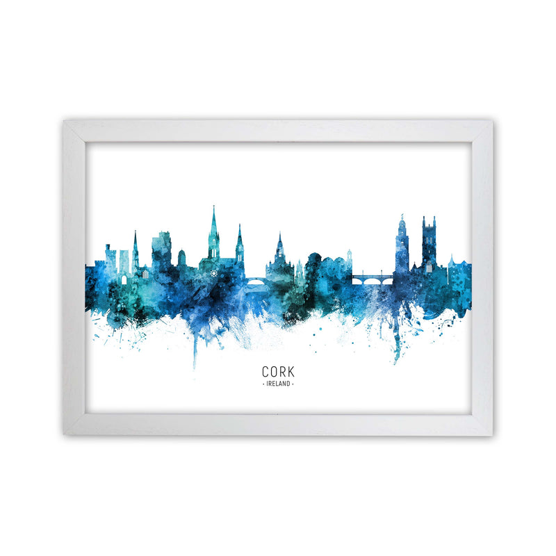 Cork Ireland Skyline Blue City Name Print by Michael Tompsett White Grain