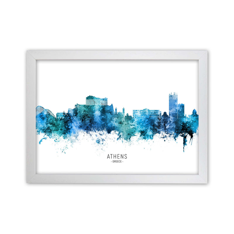 Athens Greece Skyline Blue City Name  by Michael Tompsett White Grain