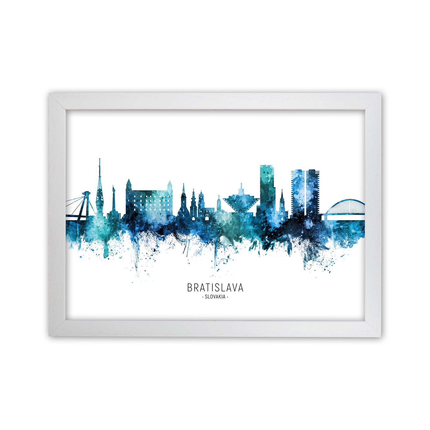 Bratislava Slovakia Skyline Blue City Name  by Michael Tompsett White Grain