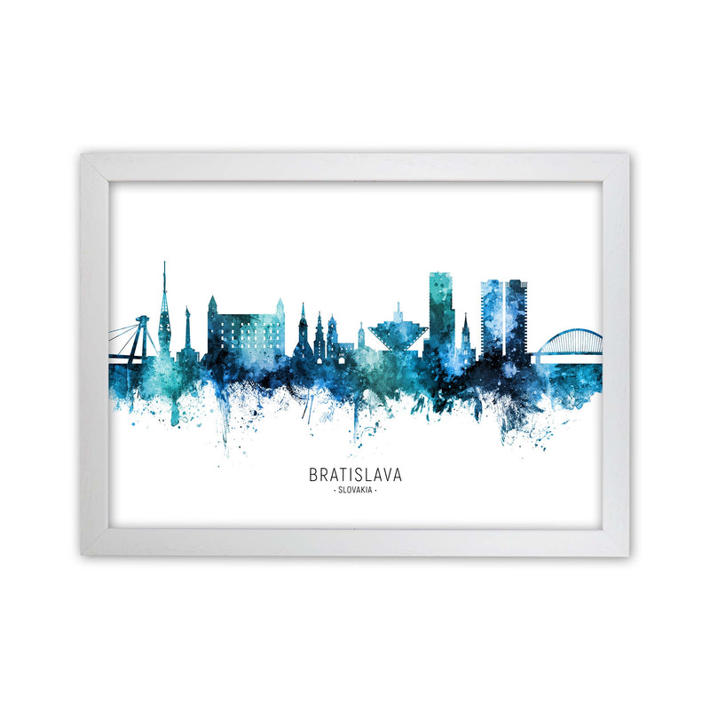 Bratislava Slovakia Skyline Blue City Name  by Michael Tompsett White Grain